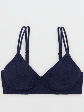 Aerie Navy Floral Lace Wireless Push Up Bra 36B NWT Real Good Comfort Bralette